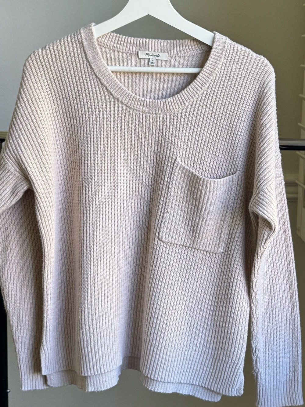 Madewell Women’s Ribbed Thompson Pocket Sweater Tan Medium Cotton Pre-owned